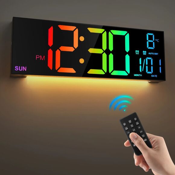 Large Digital LED Wall/Desk Clock with Remote - Colorful Display - Picture 6 of 6